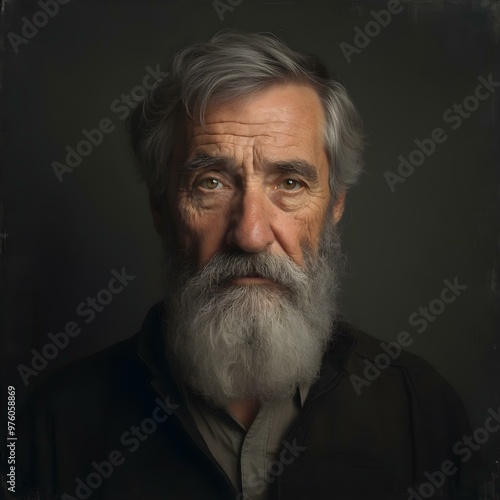 A dark-looking wise old man with a short beard with an air of wisdom and experience