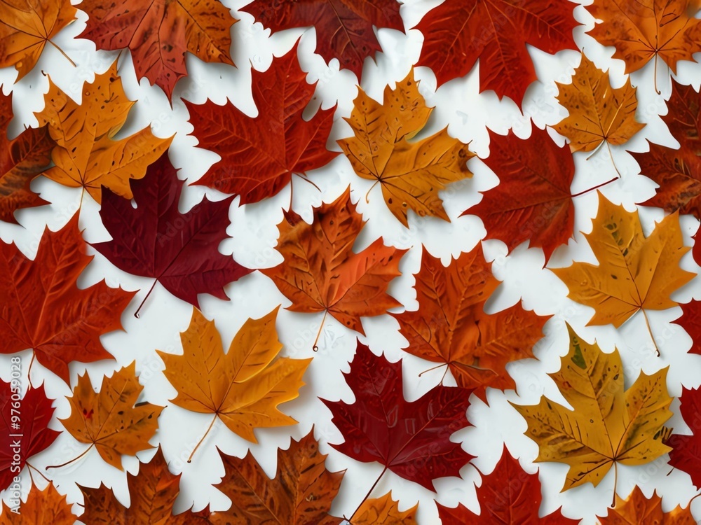 Collection of vibrant red and orange maple leaves on white background. Collection of vibrant red and orange maple leaves on white background.