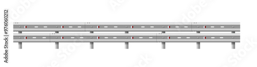 Metallic road barrier fence. 3d roadblock for safety on highway. Metallic road barrier fence. Vector