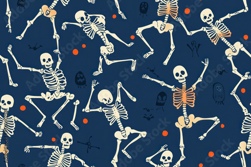 Halloween Skeletons Macabre Dance, bats, witch cats.