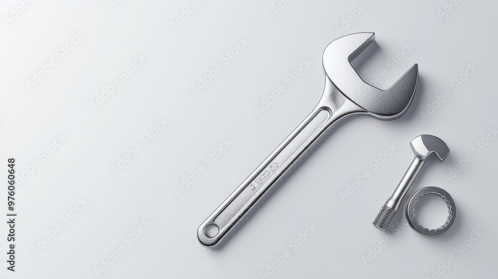 Simple wrench blueprint on clean white canvas, minimalistic design with technical focus Simple wrench blueprint on clean white canvas, minimalistic design with technical focus