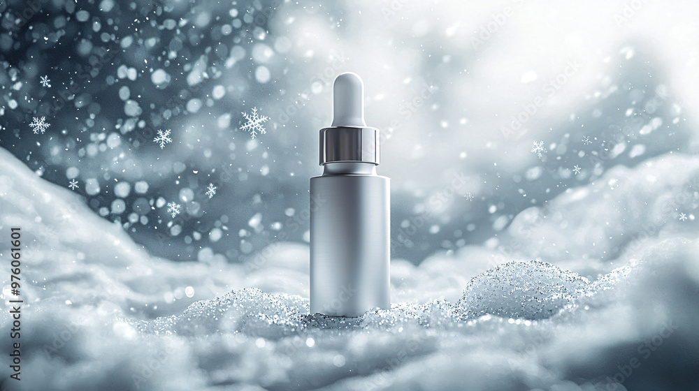 Matte Silver Dropper Bottle in a Frosty and Refreshing Beauty Product Display Matte Silver Dropper Bottle in a Frosty and Refreshing Beauty Product Display