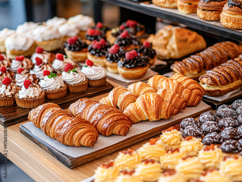 Variety of Fresh Pastries and Breads, Vibrant Colors Variety of Fresh Pastries and Breads, Vibrant Colors