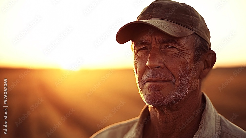 Portrait of a farmer standing in his field at sunset Portrait of a farmer standing in his field at sunset