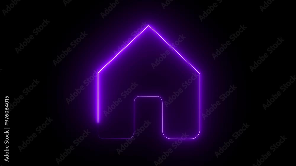 Home button icon animation by purple color neon on black background. Home button icon animation by purple color neon on black background.