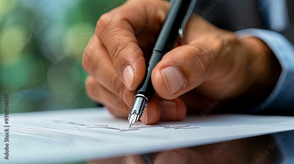 Close-up of a Hand Signing a Document with a Fountain Pen Close-up of a Hand Signing a Document with a Fountain Pen