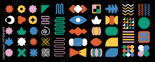 Brutalism colorful Y2K shapes. Brutal Abstract Geometric Shapes Set. Y2k Brutalist Fashion Stickers Collection. Vector Illustration