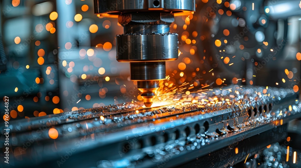 Industrial Machine Cutting Metal with Sparks Industrial Machine Cutting Metal with Sparks