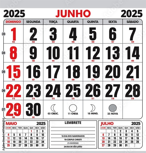 Calendário Junho 2025 photo