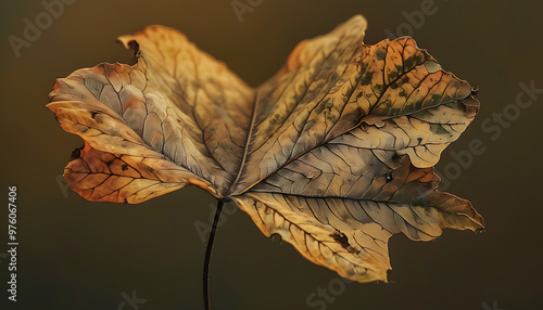 Solitude of withered leaves, charm of autumn colors, detailed view of plants. photo