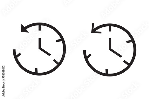 History past events vector icon set. Account history icons. Clock go back in time. Circle past time backward arrow black. Clock, time icons. Vector illustration