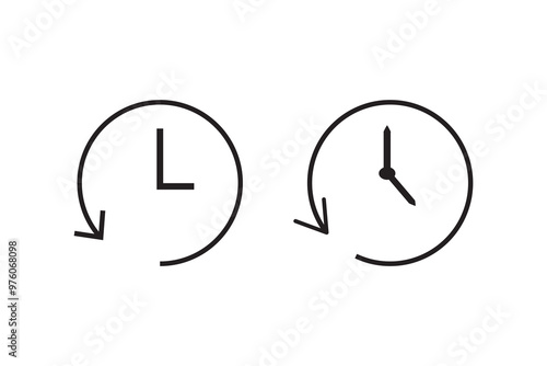 History past events vector icon set. Account history icons. Clock go back in time. Circle past time backward arrow black. Clock, time icons. Vector illustration