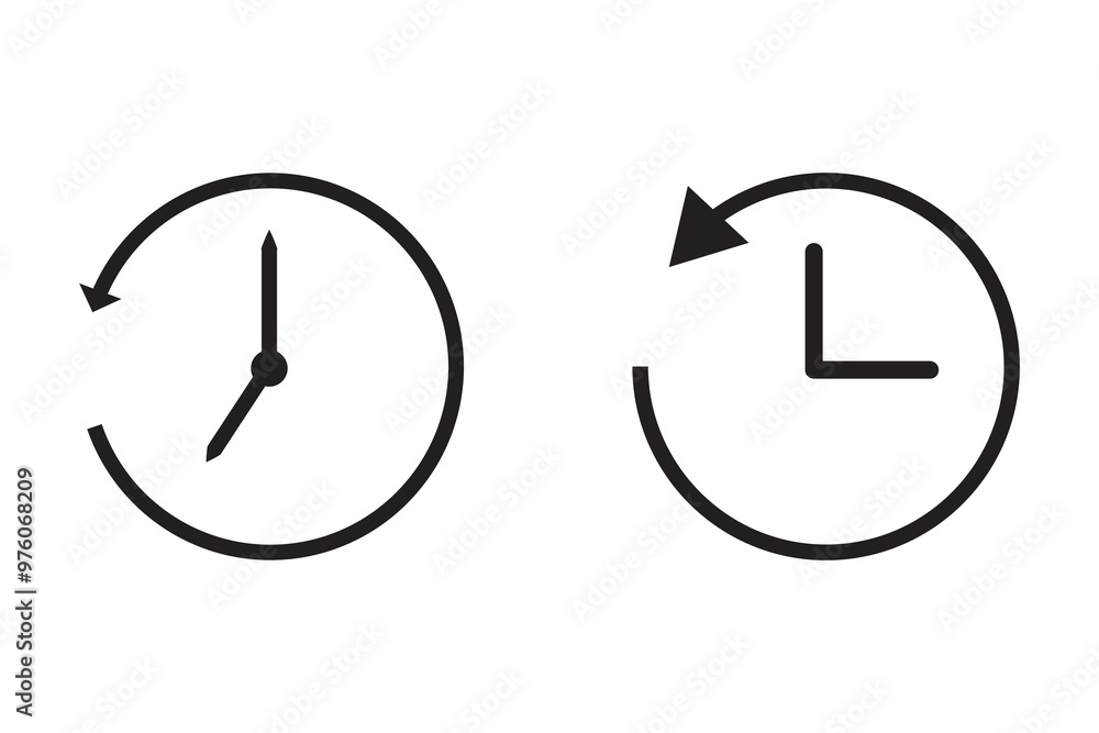 History past events vector icon set. Account history icons. Clock go back in time. Circle past time backward arrow black. Clock, time icons. Vector illustration History past events vector icon set. Account history icons. Clock go back in time. Circle past time backward arrow black. Clock, time icons. Vector illustration
