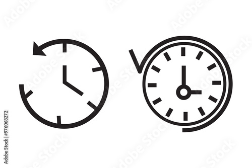 History past events vector icon set. Account history icons. Clock go back in time. Circle past time backward arrow black. Clock, time icons. Vector illustration