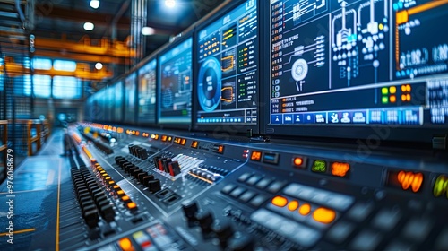 Wallpaper Mural Industrial Control Room with Monitors and Buttons Torontodigital.ca