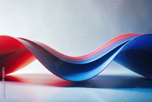 Modern abstract art composition featuring wavy blue and red gradients on display. Generative AI photo