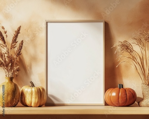 white poster mockup pumpkin decoration