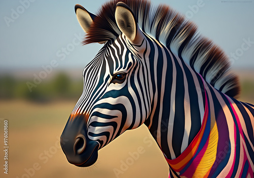 A colorful image of a zebra, perfect for a flyer or poster about 