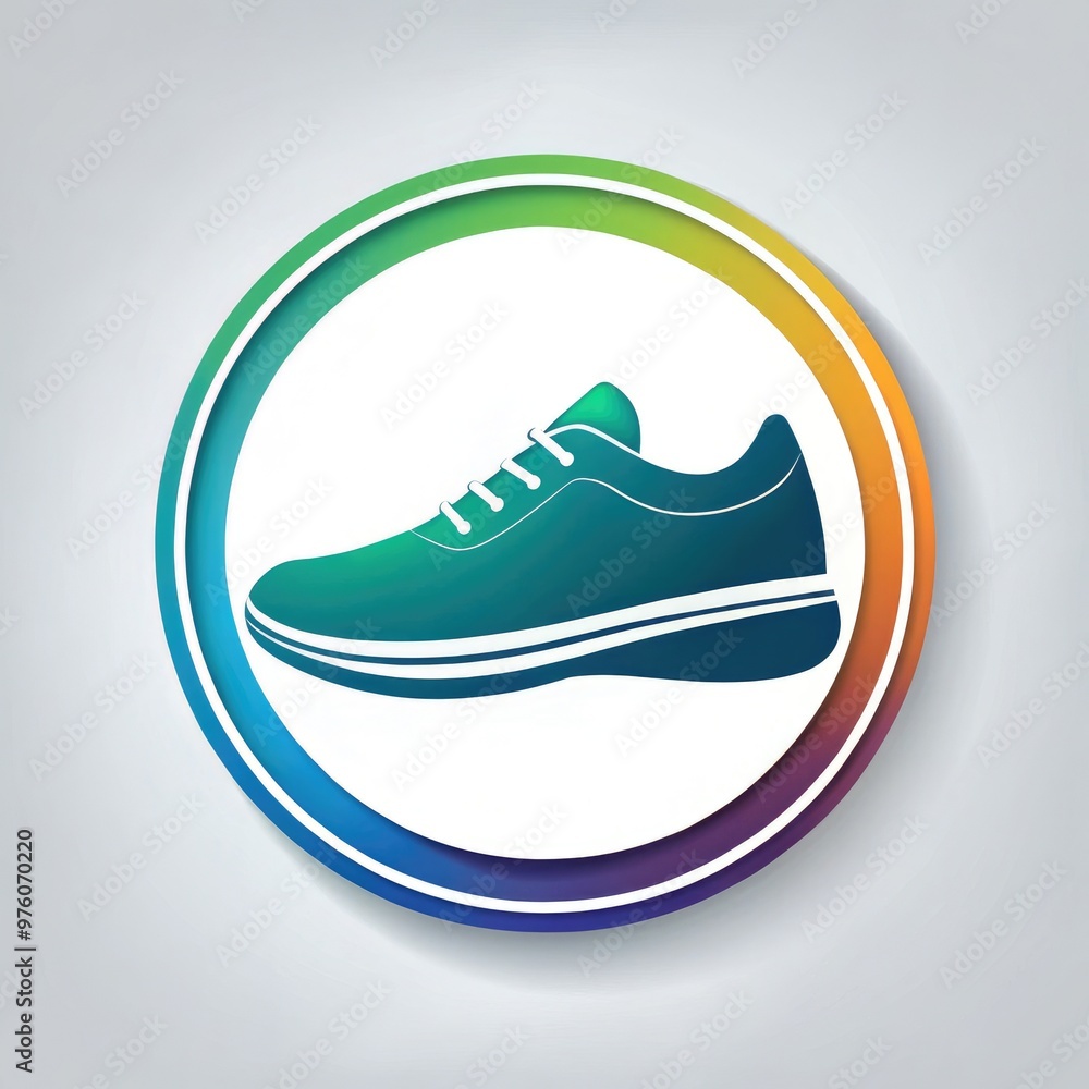Original circular logo design featuring a vibrant sneaker illustration. Generative AI Original circular logo design featuring a vibrant sneaker illustration. Generative AI