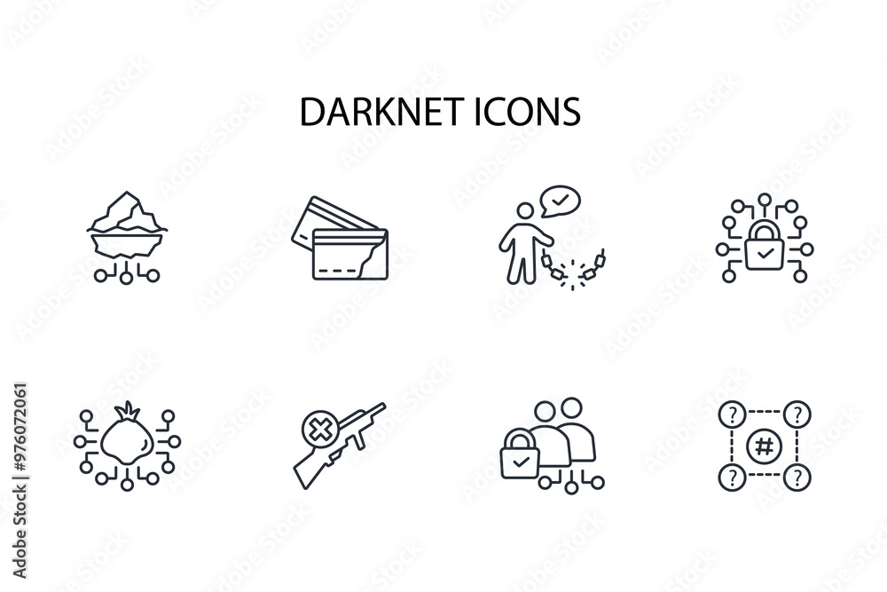 Dark web icon set.vector.Editable stroke.linear style sign for use web design,logo.Symbol illustration. Dark web icon set.vector.Editable stroke.linear style sign for use web design,logo.Symbol illustration.