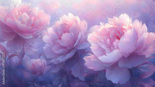 Illustration of peony flowers, A bouquet of beautiful peonies for design