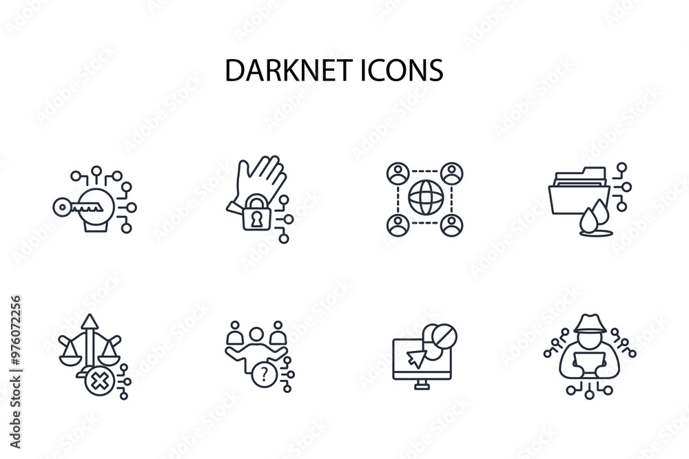 Dark web icon set.vector.Editable stroke.linear style sign for use web design,logo.Symbol illustration. Dark web icon set.vector.Editable stroke.linear style sign for use web design,logo.Symbol illustration.