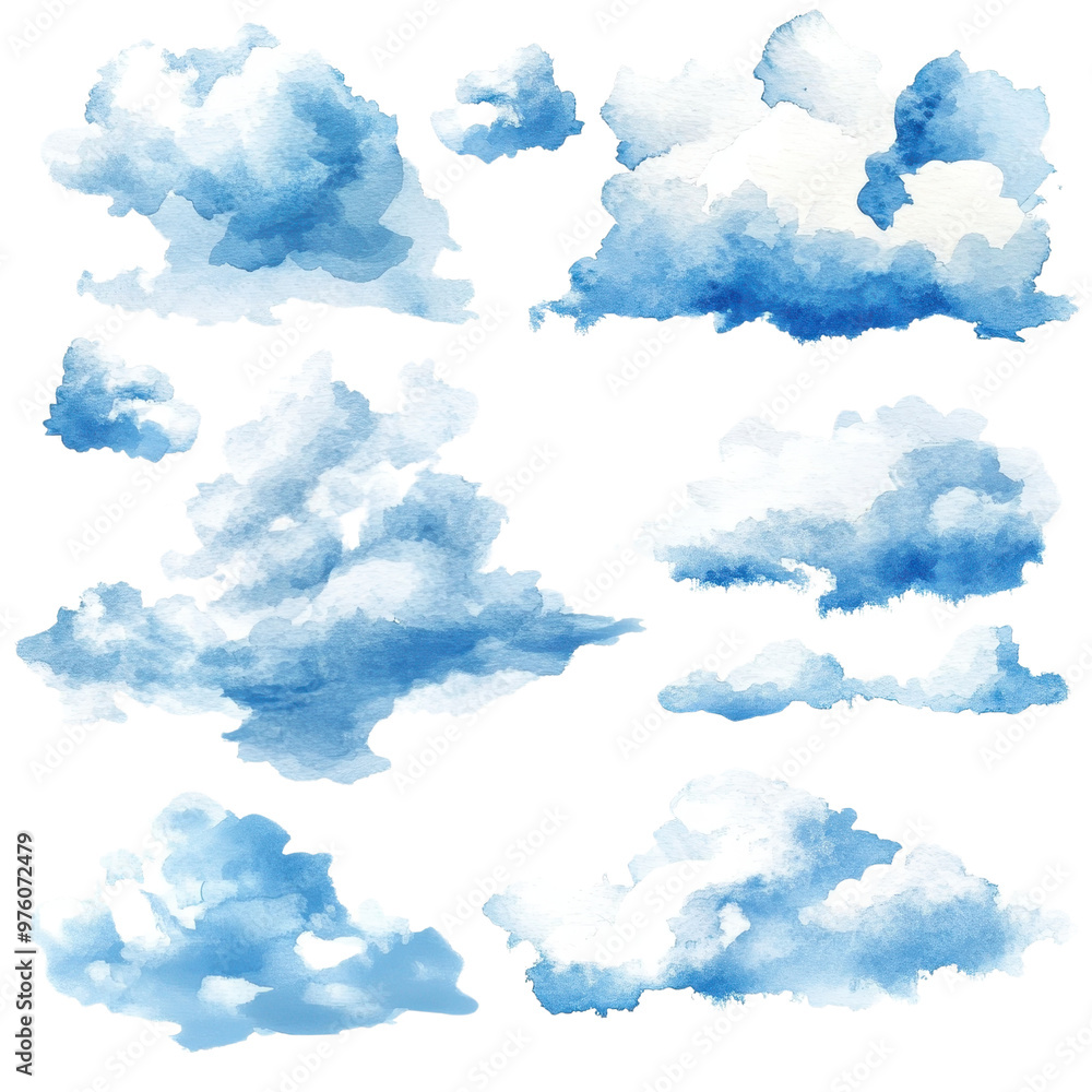 A collection of watercolor clouds in various shapes, perfect for backgrounds, designs, and artistic projects, isolated on a transparent background. A collection of watercolor clouds in various shapes, perfect for backgrounds, designs, and artistic projects, isolated on a transparent background.
