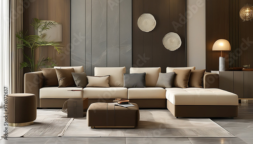 Modern style furniture with brownish beige color combinations photo