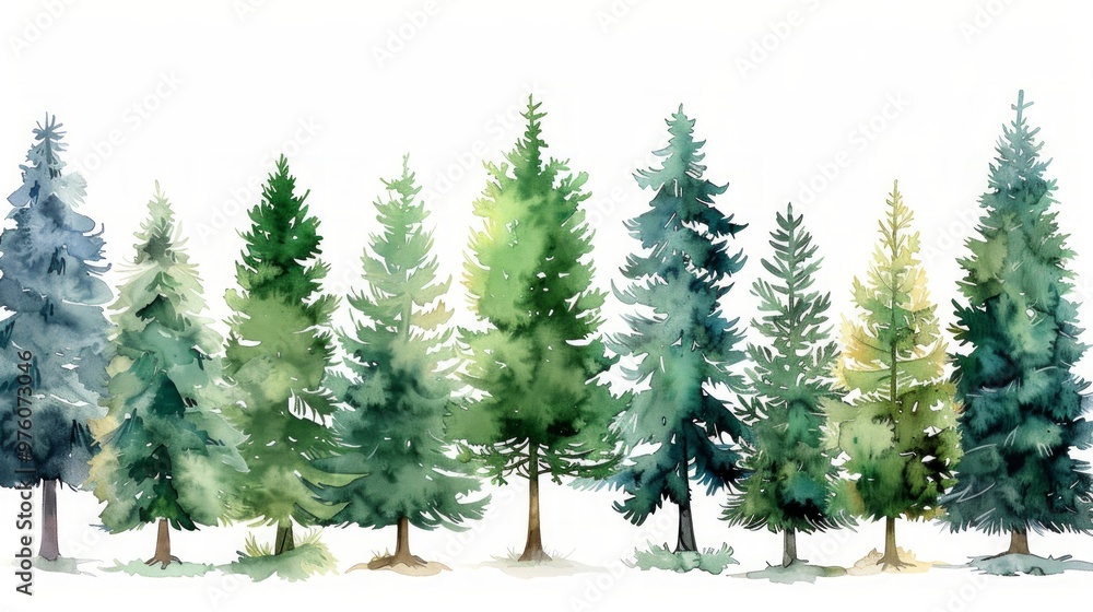 Christmas tree watercolor isolated on white background, Set of greenery Christmas pine tree watercolor Christmas tree watercolor isolated on white background, Set of greenery Christmas pine tree watercolor