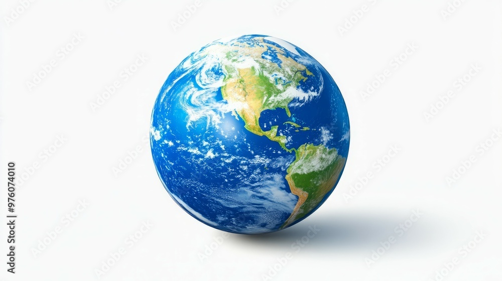 Obraz premium A detailed 3D model of the Earth with a white background.