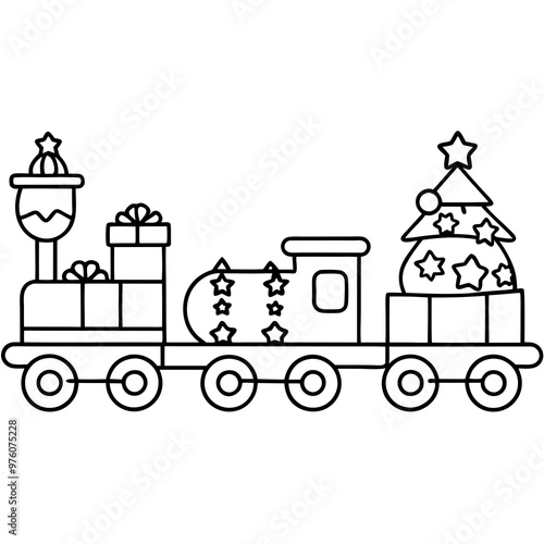 A toy train with a decorated engine and wagons, ideal for a holiday display vector