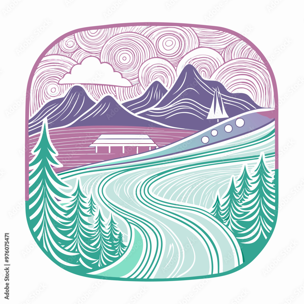 Naklejka premium Breathtaking Snowy Ski Slopes with Modern Lift Against Majestic Mountain Backdrop