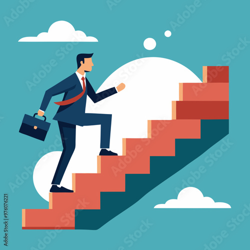 Editable Vector illustration of  a businessman climbing towards success