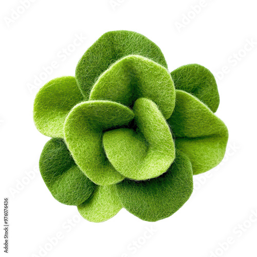 A vibrant green felt flower design, perfect for adding a touch of nature and color to home decor and craft projects., isolated on a transparent background.