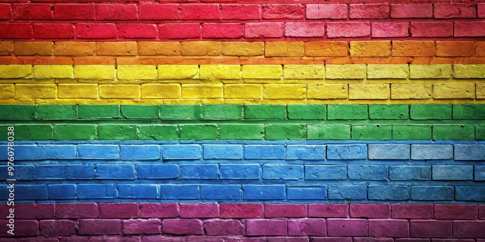 Fototapeta premium Vibrant of gay pride flag painted on brick wall