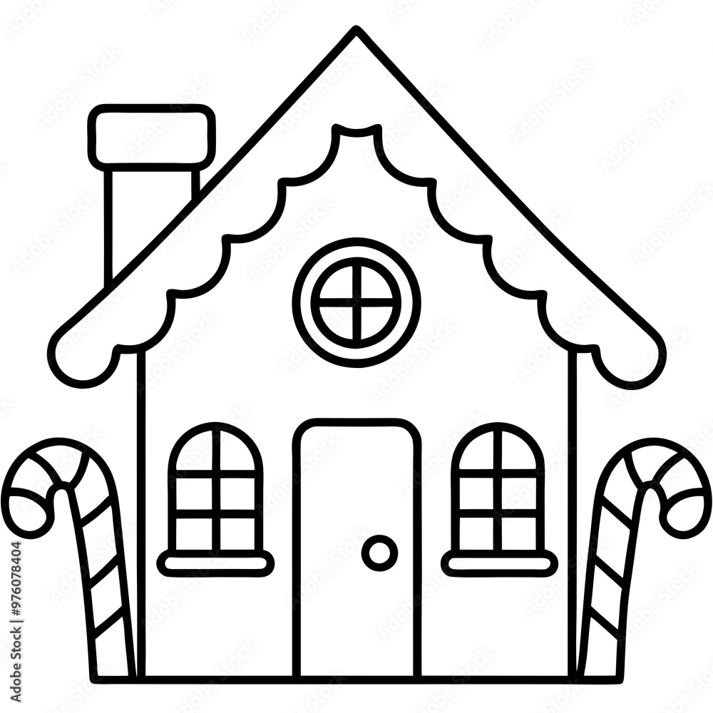 A small gingerbread house with a candy roof and windows, featuring minimal yet festive details vector A small gingerbread house with a candy roof and windows, featuring minimal yet festive details vector