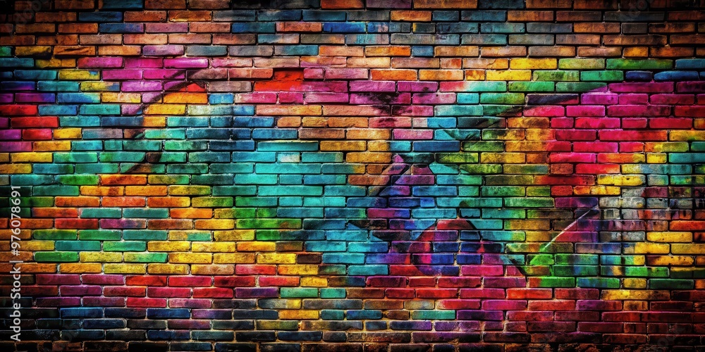 Colorful graffiti art covering a weathered brick wall, creating a vibrant and edgy dark background Colorful graffiti art covering a weathered brick wall, creating a vibrant and edgy dark background