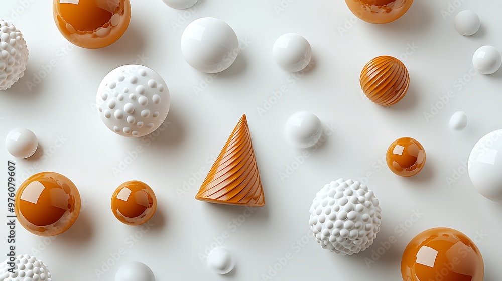 Fototapeta premium An abstract sphere pattern in orange and white forms a striking design against a clean backdrop.