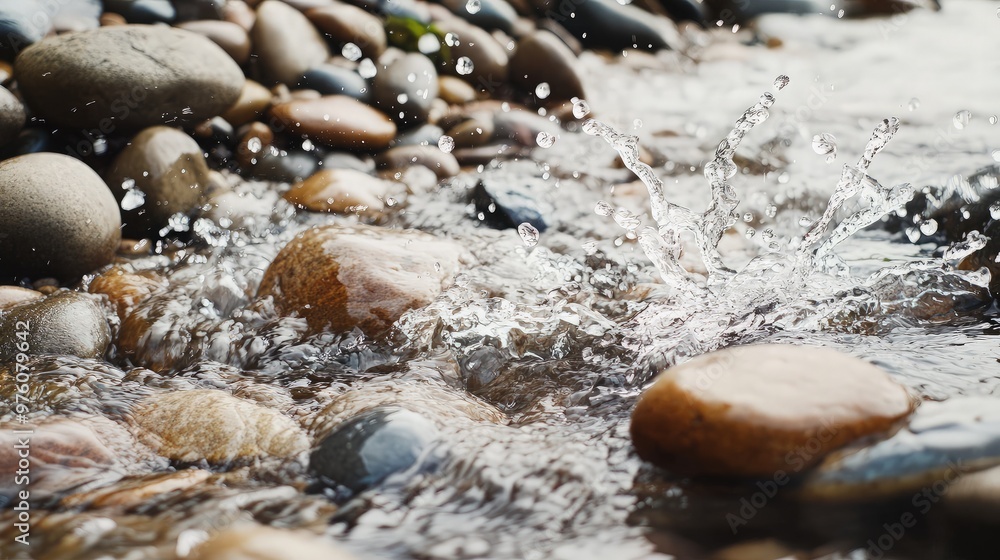 Fototapeta premium Water Splashing on Pebbles