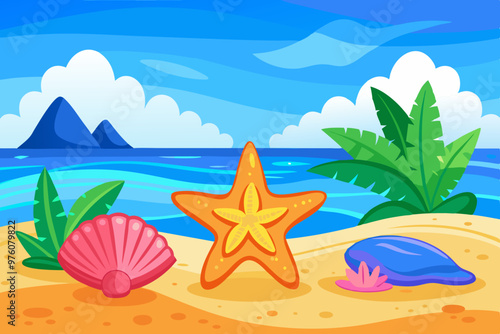 A vector illustration of a serene beach view