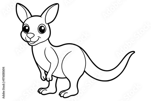 A kangaroo stands vector line art illustration