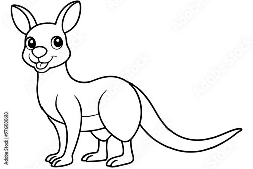 A kangaroo stands vector line art illustration