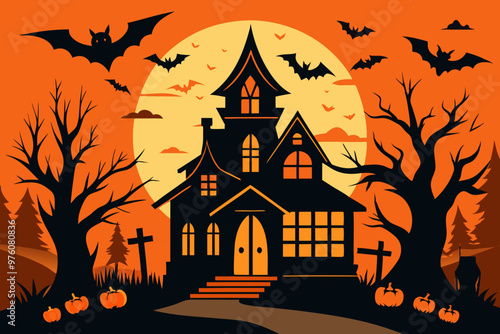 A vector illustration of a haunted house of Halloween