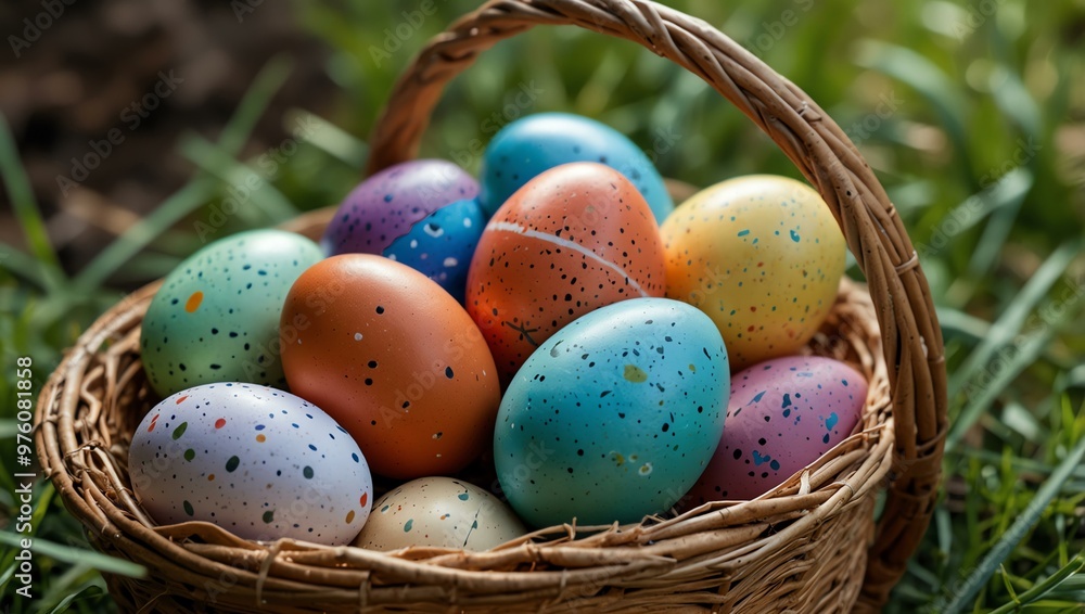 Easter eggs in a basket. Easter eggs in a basket.