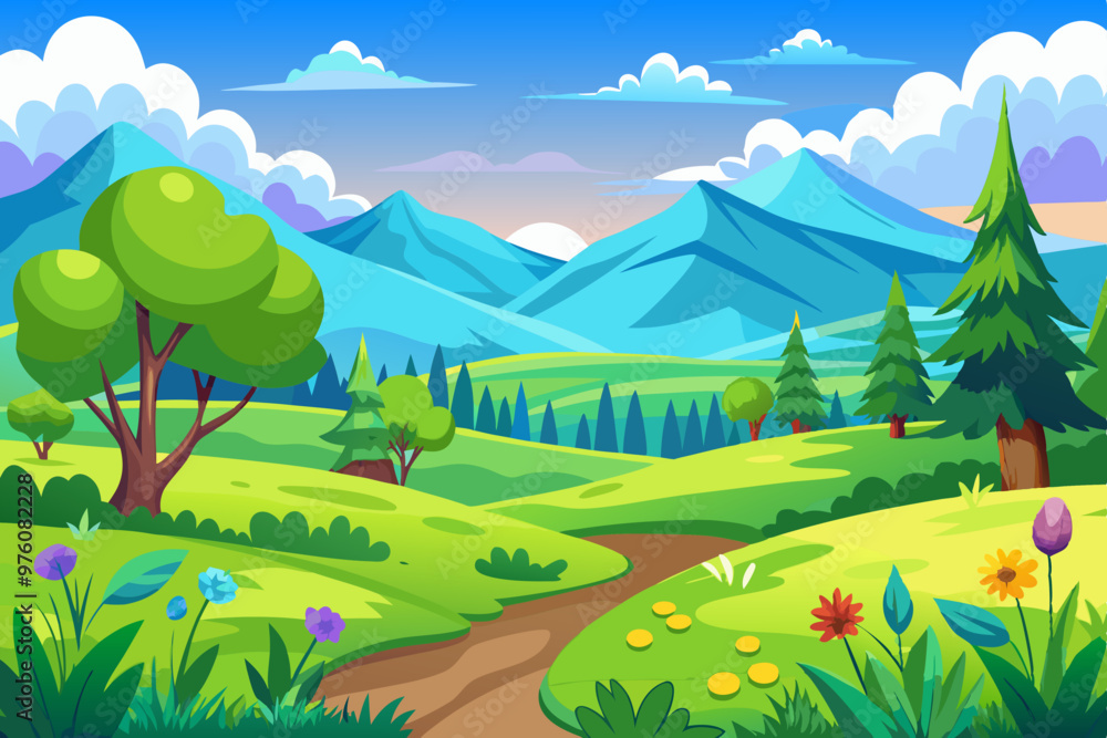 A vector illustration of a serene green field A vector illustration of a serene green field