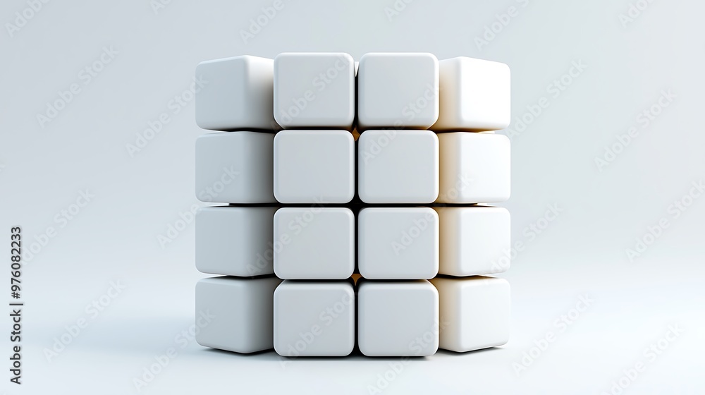 An abstract geometric shape made of white cubes stands in stark contrast in this 3D render. An abstract geometric shape made of white cubes stands in stark contrast in this 3D render.