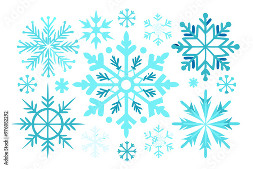 A vector illustration of snow flakes of different shapes