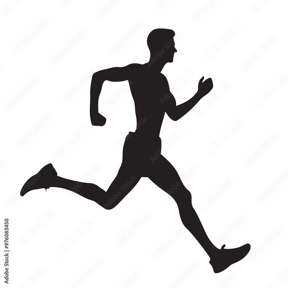 Silhouette of a runner in mid-stride vector on a white background Silhouette of a runner in mid-stride vector on a white background