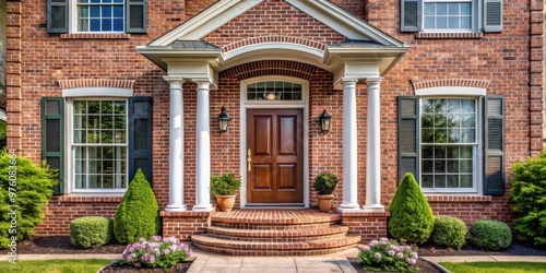 Front view of a sturdy brick house with a welcoming front door