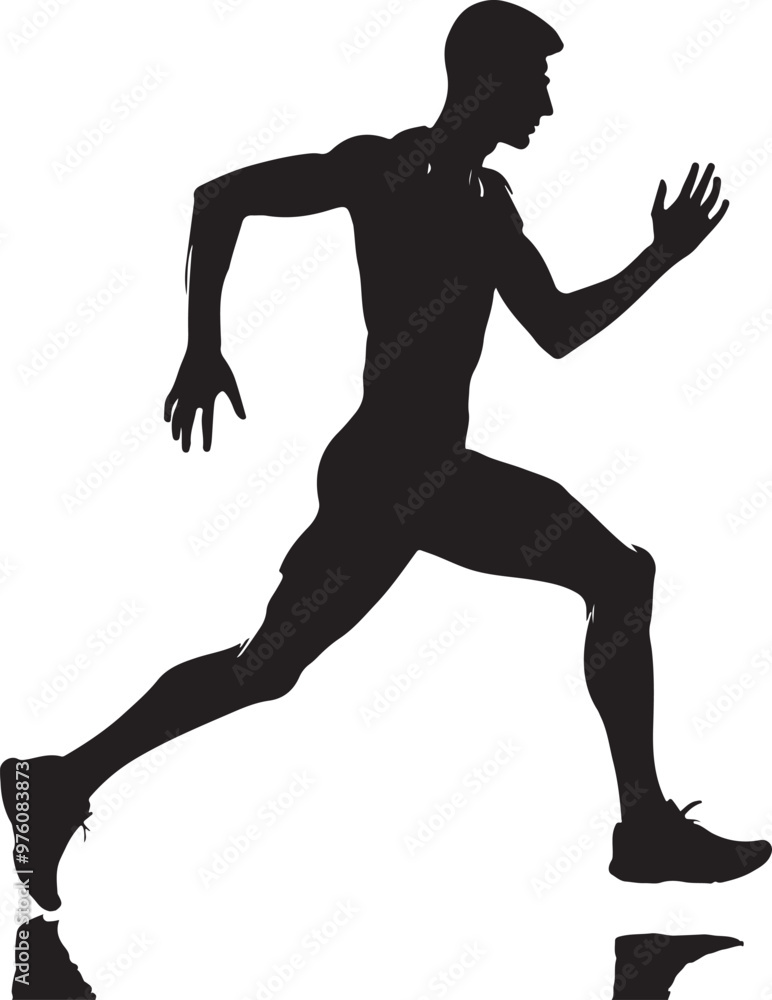 Silhouette of a runner in mid-stride vector on a white background Silhouette of a runner in mid-stride vector on a white background